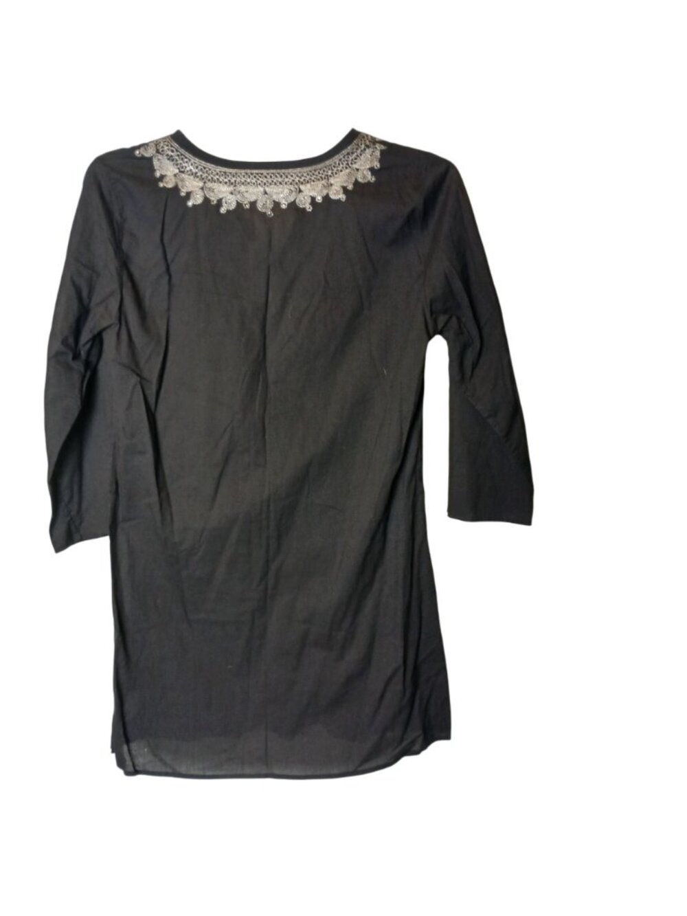 Ing.Com Black Large Tunic Top W/ Silver Embroidery Tassel Cotton Hippy Boho #I-2 - Picture 4 of 10